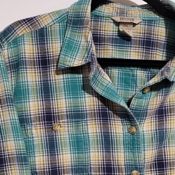 DULUTH TRADING COZY WOMEN'S BLUE YELLOW COTTON PLAID FLANNEL EUC 2X XXL - Picture 4 of 8